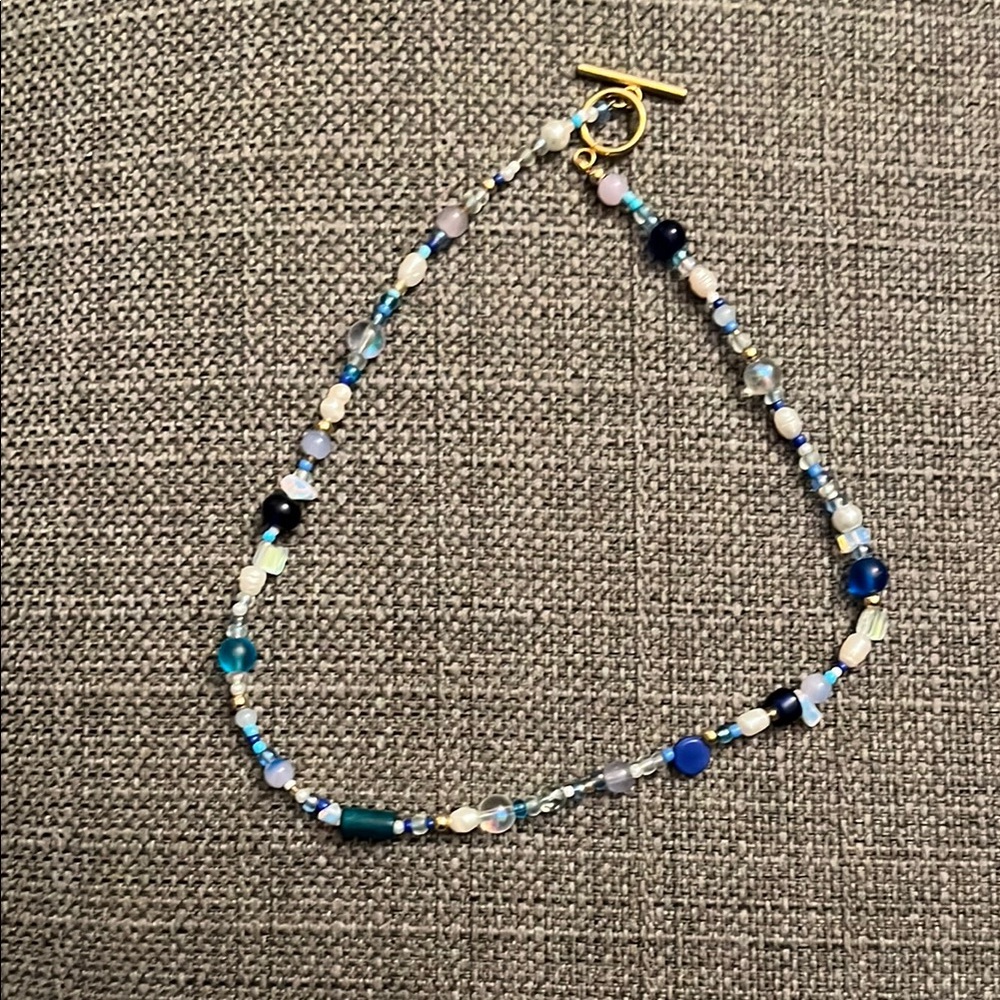 Hand Crafted Blue and Black Necklace with Dainty Beads
